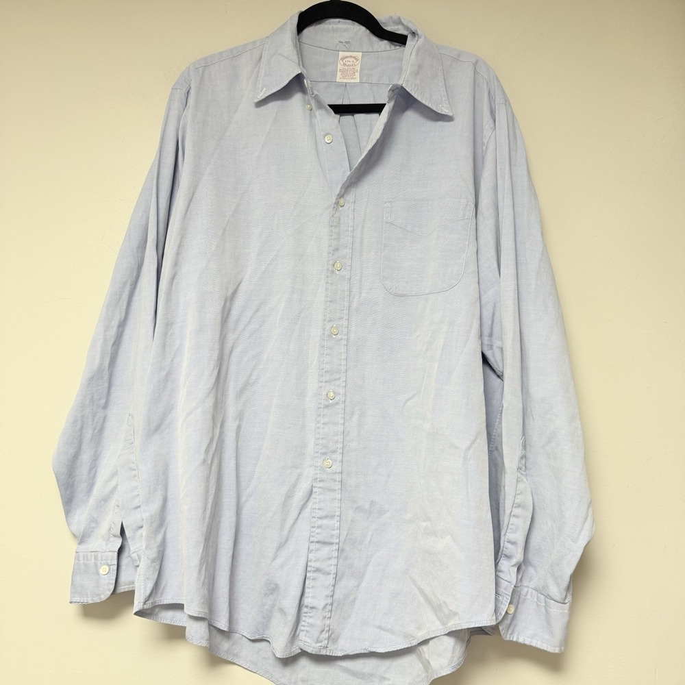 Brooks Brothers Button Down Men 17.5-6 Blue Excellent USA Oxford Cotton Shirt